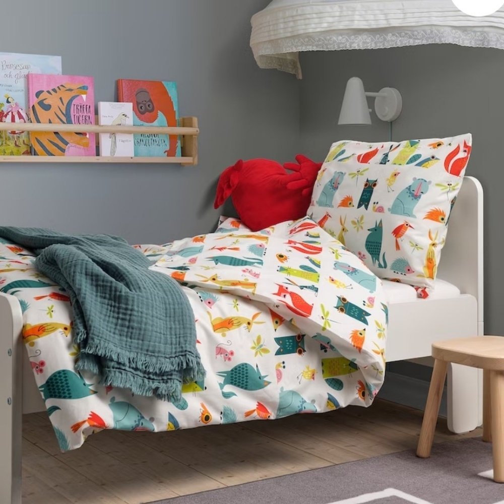 Ikea LATTJO Duvet Insert & Duvet Cover Animal Print Multi Twin Colorful Festive